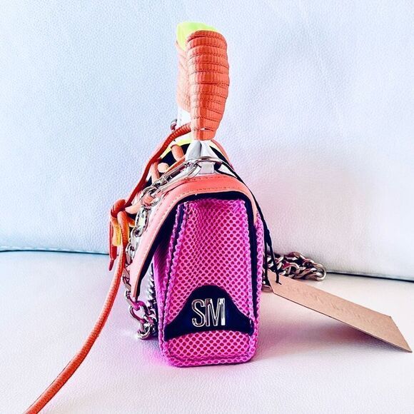 NWT Steve Gorgeous Madden BDORRA Neon Orange Pink Silver Crossbody mini bag - Picture 8 of 13